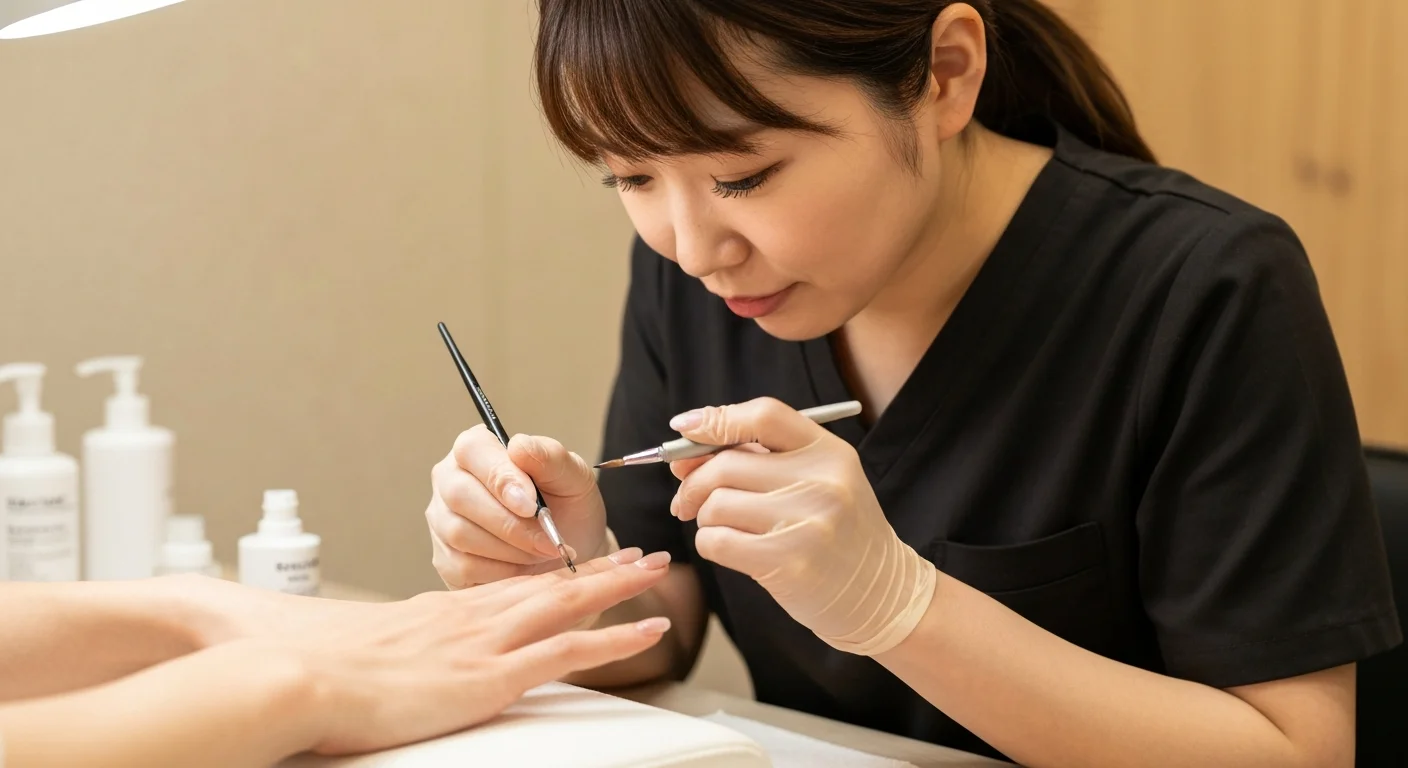ネイリストがマグネットネイルを施術している手元
